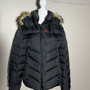 Bogner Women's Black Puffer Jacket with Fur Trim